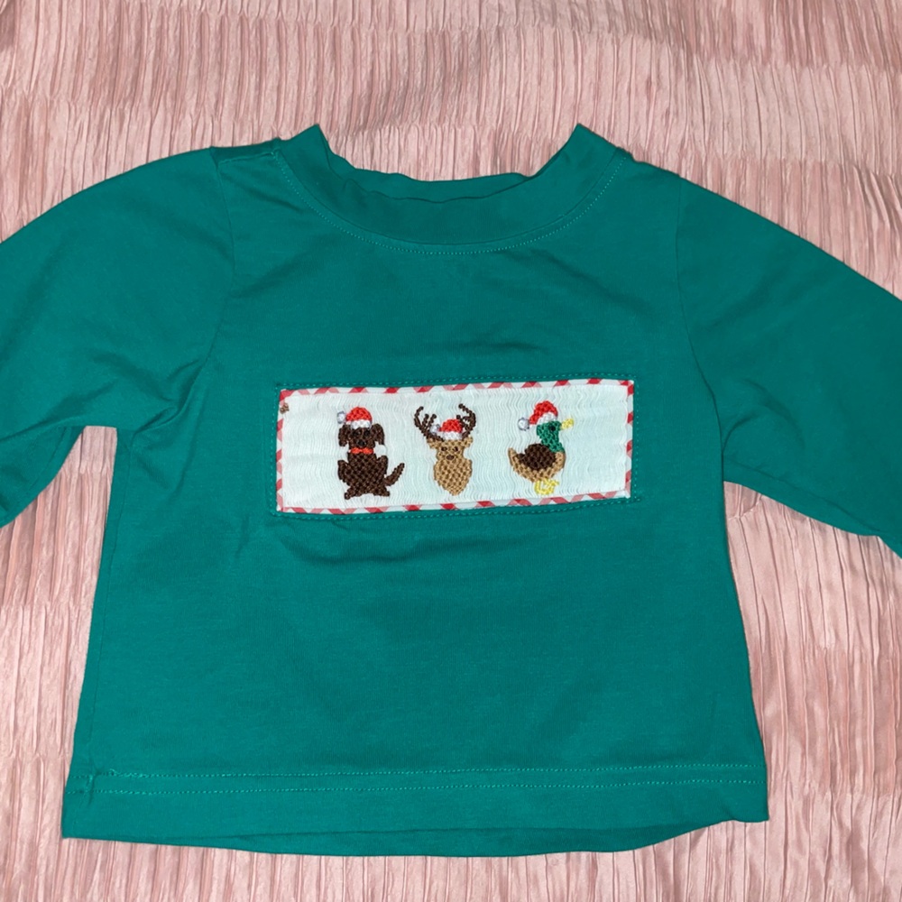 SMOCK!! Teal Kids Shirt with Embroidered Design